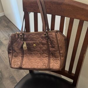 Coach Metallic Bronze Embossed Signature Shoulder Bag